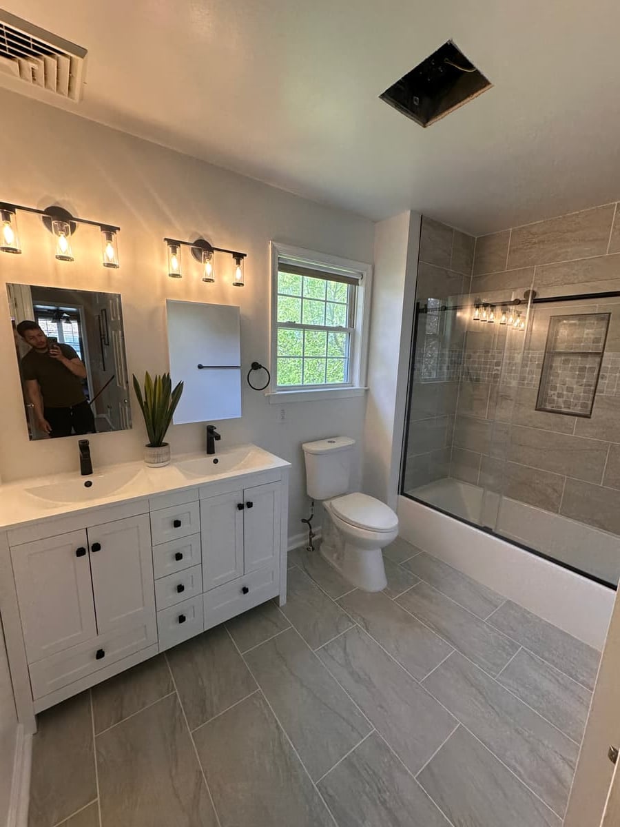 Double Vanity Tile Shower