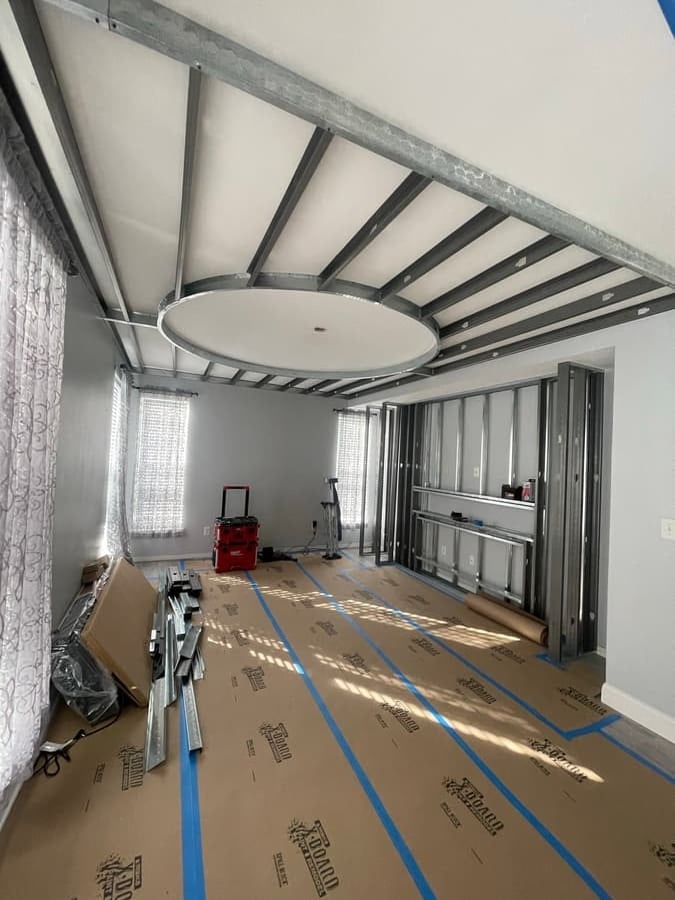 Steel Framing - Step 1 of CoriaCo custom built-in entertainment center project